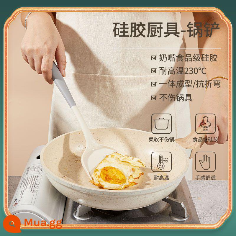 Thìa silicone đặc biệt dành cho nồi chống dính gia đình, thìa nấu ăn chịu nhiệt độ cao, thìa súp, bộ dụng cụ nhà bếp cấp thực phẩm - Màu tương phản trắng kem và xám - 1 thìa/gói đơn