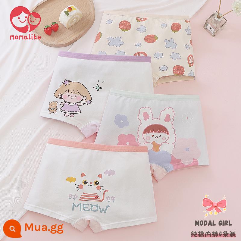 Quần lót bé gái cotton nguyên chất quần lót boxer bé gái bốn góc quần short cotton kháng khuẩn 100% không véo mông - Gói Phim Hoạt Hình Mèo-4 [Loại A Cotton Nguyên Chất]