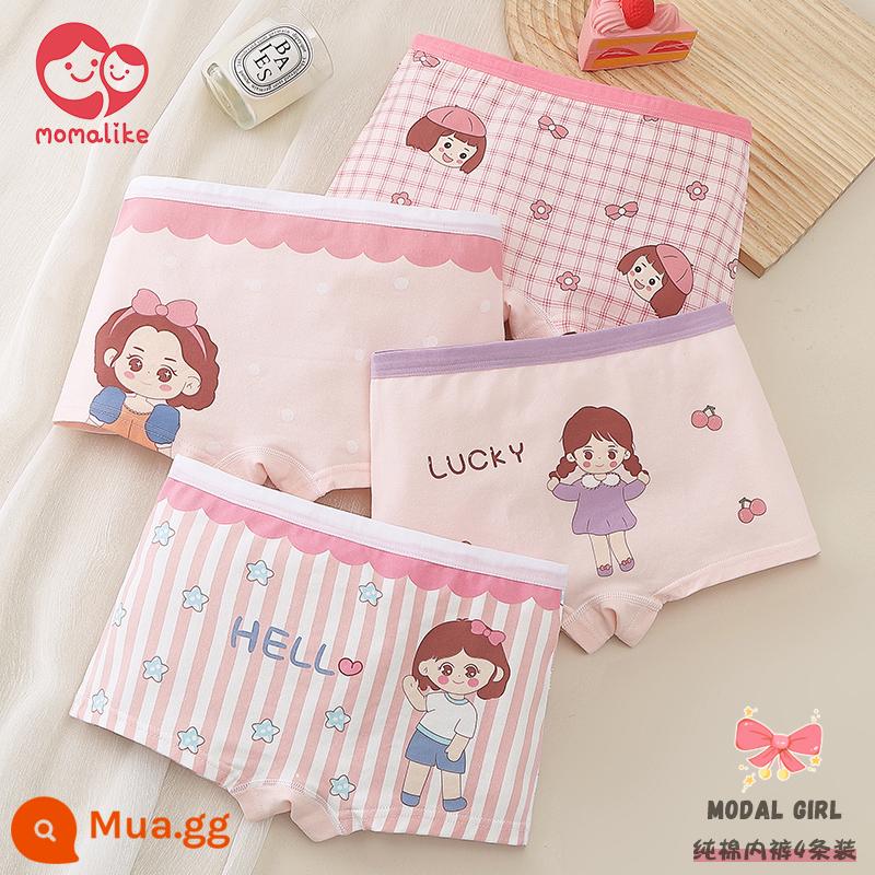 Quần lót bé gái cotton nguyên chất quần lót boxer bé gái bốn góc quần short cotton kháng khuẩn 100% không véo mông - Gói Magic Girl-4 [Loại A Cotton Nguyên Chất]