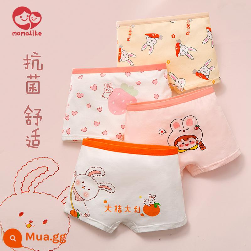 Quần lót bé gái cotton nguyên chất quần lót boxer bé gái bốn góc quần short cotton kháng khuẩn 100% không véo mông - Gói Daju Dali-4 [Bông nguyên chất loại A]