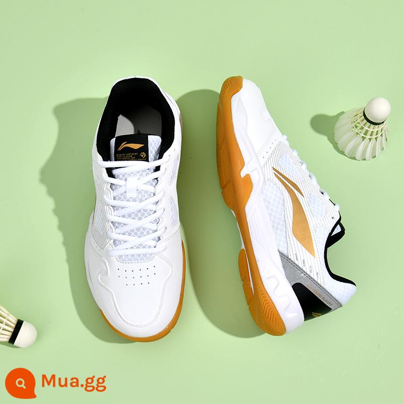 Giày cầu lông Li Ning nam nữ chính hãng 2023 mới rộng cuối cùng chống trượt chống trượt chuyên nghiệp đào tạo toàn diện - Tiêu chuẩn trắng/vàng cũ