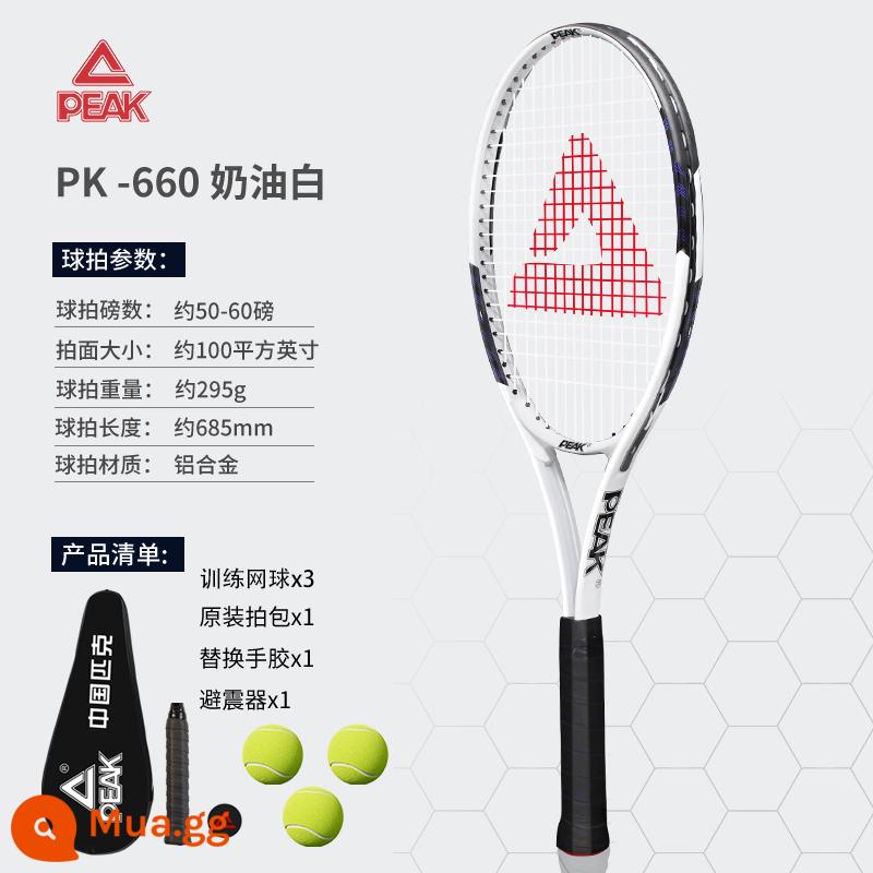 Vợt Tennis PEAK/Đỉnh Cao Chính Hãng Tennis Huấn Luyện Đàn Hồi Carbon Người Mới Bắt Đầu Trưởng Thành Đại Học Vợt Tennis - Hợp kim cao cấp-PK 660 màu trắng kem (tùy chọn gói quà 3 bi dành cho người mới bắt đầu)