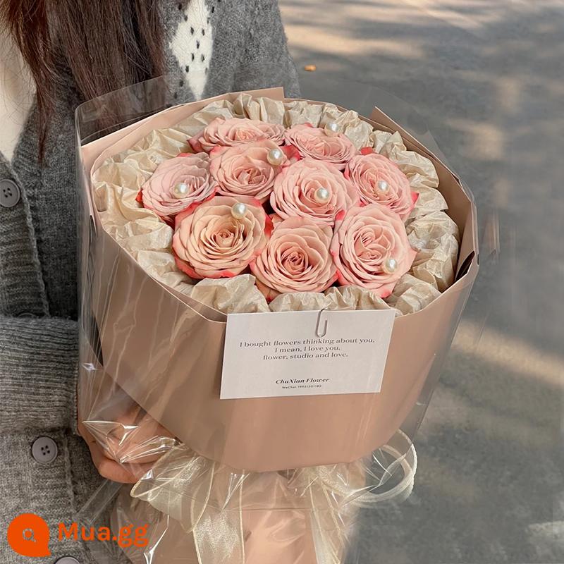 Retro Cappuccino Rose Bouquet Flower Express Hàng Châu Quảng Châu Thâm Quyến Thành phố Thượng Hải Giao hàng sinh nhật cho bạn gái - [Chuyện xưa Manchester City] 9 viên ngọc trai trang trí hoa hồng cappuccino