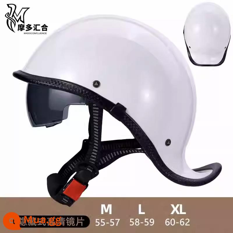 Tiêu chuẩn quốc gia mới cho xe điện Mũ bảo hiểm nửa đầu 3C Mũ bảo hiểm an toàn mùa hè dành cho nam giới Mũ bảo hiểm cổ điển xe máy xe máy Mũ bảo hiểm cá nhân bốn mùa dành cho nữ Mũ bảo hiểm an toàn - Trắng sáng [Khăn mặt miễn phí] Ống kính tích hợp ẩn