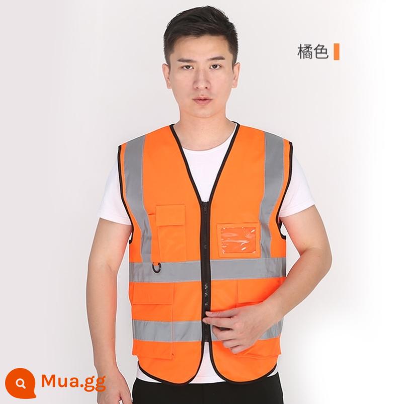 Áo vest an toàn phản quang in logo công trình chống tĩnh điện cộng với kỹ thuật in giao thông phân bón áo liền quần tùy chỉnh - Đầm én: vest túi (màu cam)-A50-D41