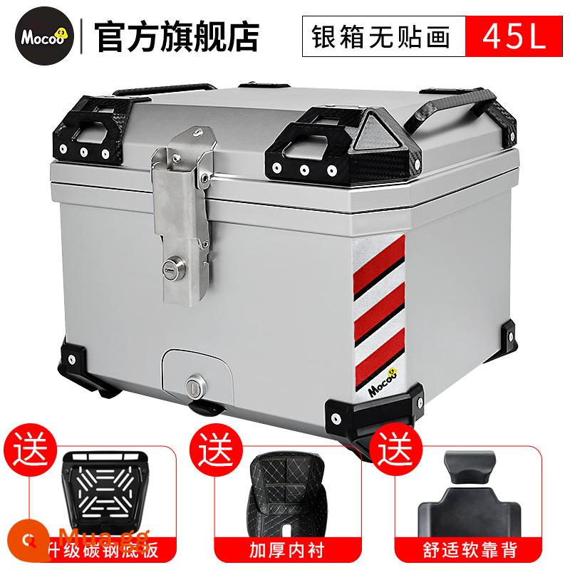 Mushroom 45L hộp đuôi đầu máy đa năng xe điện xe tay ga cốp dung tích lớn hộp đuôi sau hợp kim nhôm - [45L] Hộp bạc + tựa lưng + lót [tấm đáy bằng thép carbon]