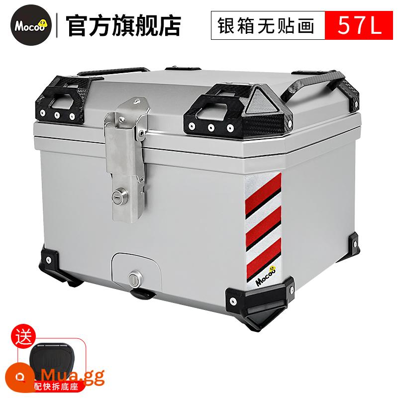 Mushroom 45L hộp đuôi đầu máy đa năng xe điện xe tay ga cốp dung tích lớn hộp đuôi sau hợp kim nhôm - [57L] Hộp Bạc [Tấm Đế PP]