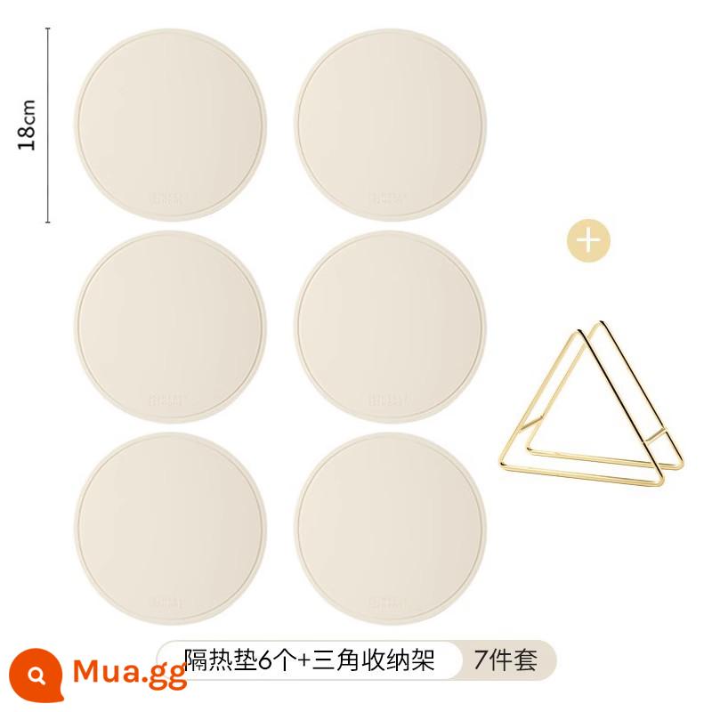 Thảm cách nhiệt bằng silicone meelyhome Thảm lót bàn ăn chống bỏng Thảm lót bát đĩa Thảm lót bát đĩa Thảm lót bàn ăn chịu nhiệt độ cao - 6 miếng lót đĩa [silicone bạch kim] màu trắng nhạt 18cm + kệ đựng đồ hình tam giác