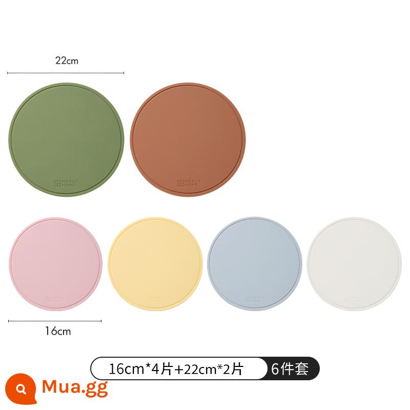 Thảm cách nhiệt bằng silicone meelyhome Thảm lót bàn ăn chống bỏng Thảm lót bát đĩa Thảm lót bát đĩa Thảm lót bàn ăn chịu nhiệt độ cao - Chân dung gia đình - phối màu (4 miếng lót đĩa 16 cm + 2 giá đỡ ổ gà)