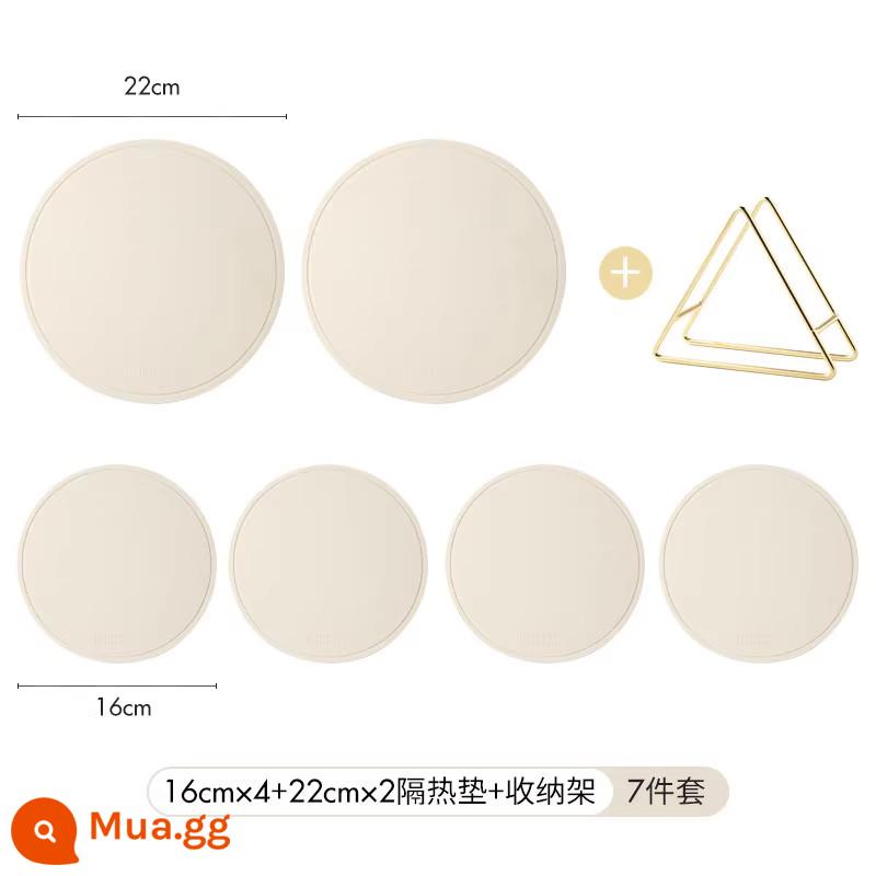 Thảm cách nhiệt bằng silicone meelyhome Thảm lót bàn ăn chống bỏng Thảm lót bát đĩa Thảm lót bát đĩa Thảm lót bàn ăn chịu nhiệt độ cao - Chân dung gia đình - trắng nhạt (4 miếng lót đĩa 16cm + 2 giá đỡ ổ gà) + kệ đựng đồ hình tam giác