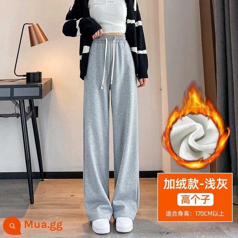 Lamb Cashmere Quần rộng thông thường 2022 Mùa đông mới cộng với quần dày 175 Giày thể thao ống thẳng cao kéo dài - Nhung tất cả trong một màu xám nhạt (cao trên 170cm)