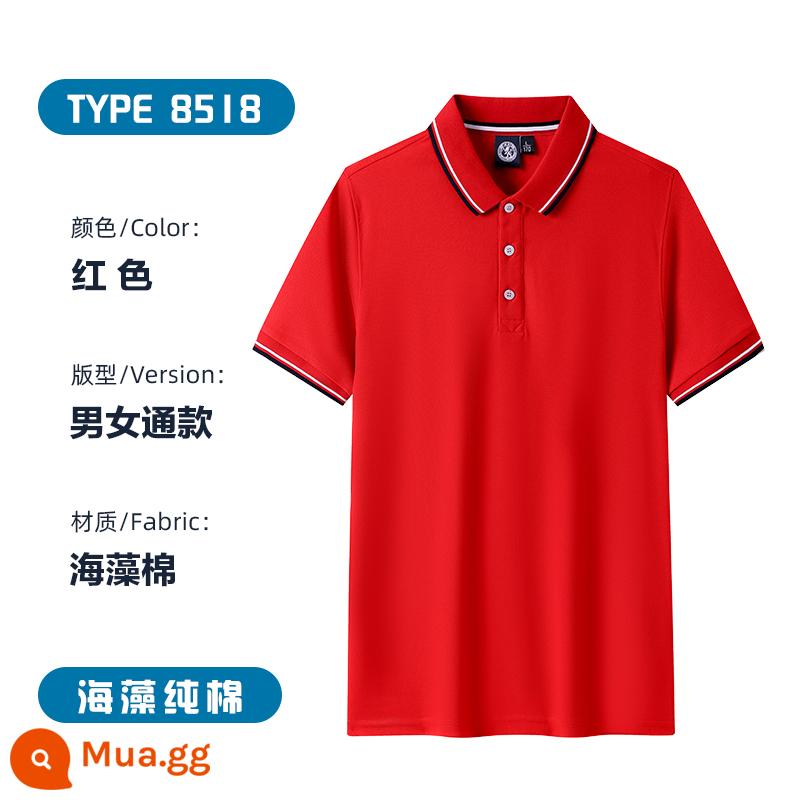 Áo sơ mi polo cotton nguyên chất, quần áo bảo hộ lao động ngắn tay có ve áo in logo, áo sơ mi văn hóa quảng cáo có thêu, đồng phục nhóm đặt làm riêng - B-đỏ