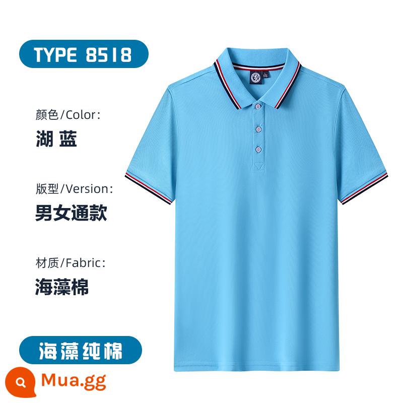 Áo sơ mi polo cotton nguyên chất, quần áo bảo hộ lao động ngắn tay có ve áo in logo, áo sơ mi văn hóa quảng cáo có thêu, đồng phục nhóm đặt làm riêng - B-màu xanh nhạt