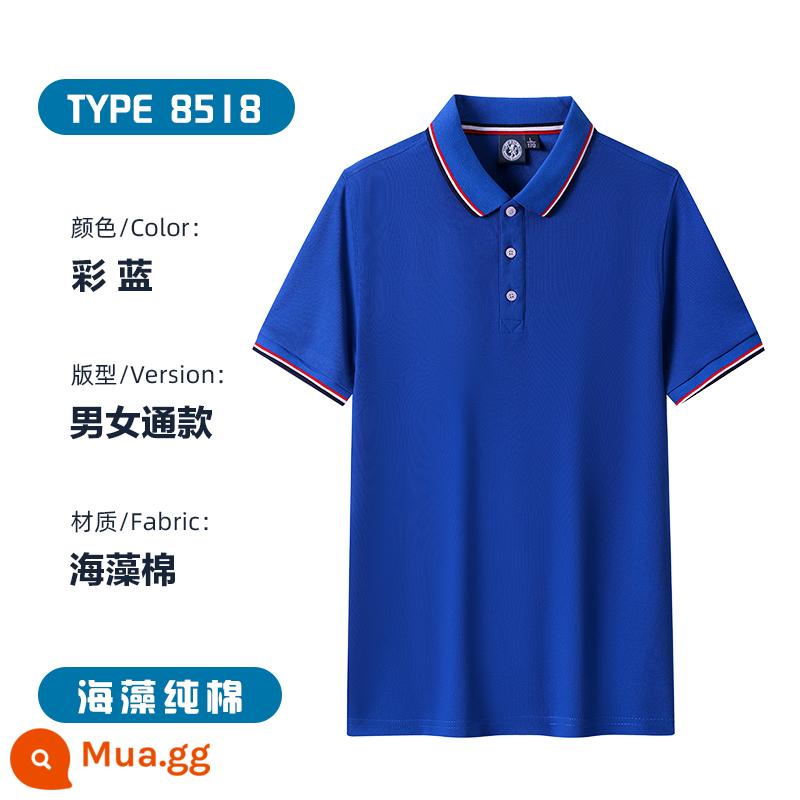 Áo sơ mi polo cotton nguyên chất, quần áo bảo hộ lao động ngắn tay có ve áo in logo, áo sơ mi văn hóa quảng cáo có thêu, đồng phục nhóm đặt làm riêng - B-màu xanh