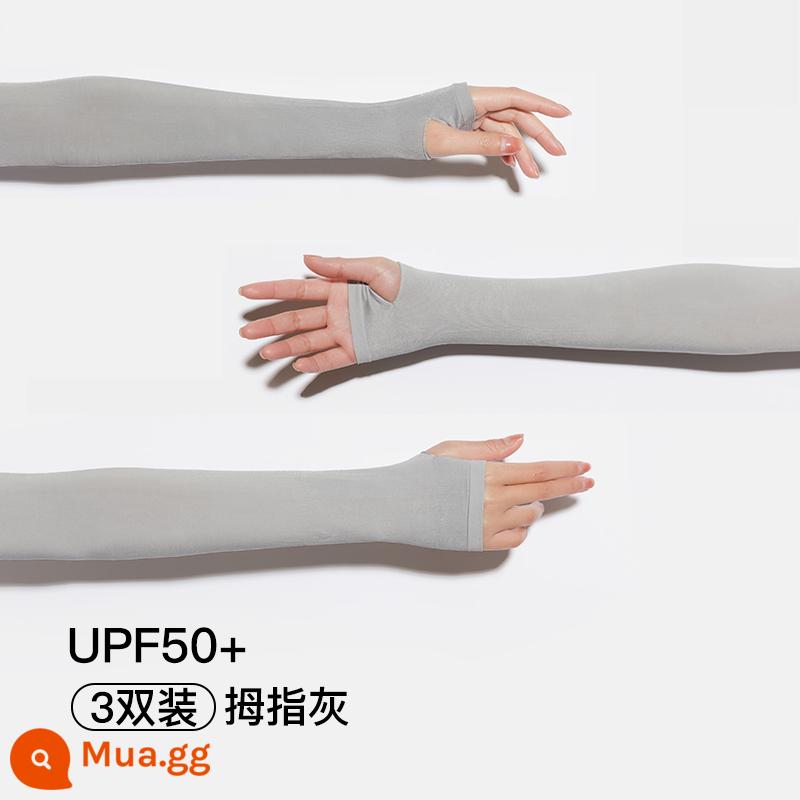 CviosKioam Ice Sleeves Găng tay chống nắng nữ Chống tia cực tím mùa hè Phần mỏng Găng tay lụa băng thời trang nam - 3 đôi ngón tay cái màu xám