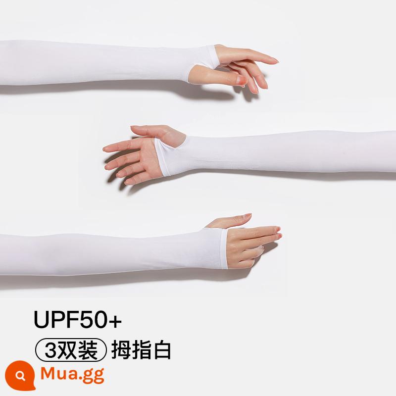 CviosKioam Ice Sleeves Găng tay chống nắng nữ Chống tia cực tím mùa hè Phần mỏng Găng tay lụa băng thời trang nam - 3 đôi ngón tay cái màu trắng