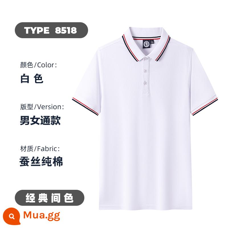 Quần áo công sở có ve áo theo yêu cầu, áo polo ngắn tay in logo, đồng phục nhóm công ty, áo sơ mi cotton thêu văn hóa, may theo yêu cầu - 518 trắng