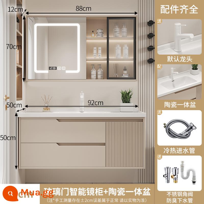 Cầu trượt bi thép ngăn kéo trượt im lặng - Tủ gương thông minh cửa kính màu kem 90cm U style (vòi kéo tròn màu trắng nâng cấp)