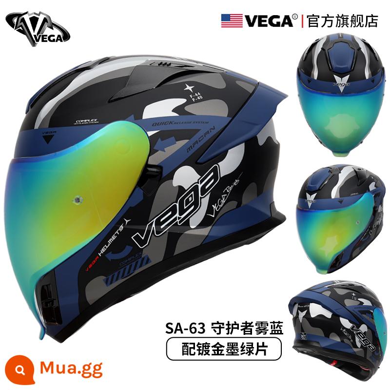 Mỹ VEGA Xe Máy Mũ Nam Nữ Mùa Đông Chống Sương Mù Đua Xe Máy Full Mũ Bảo Hiểm Đuôi Lớn Cá Tính Thoáng Mát chạy Bluetooth - Guardian sương mù màu xanh với màu xám mạ vàng