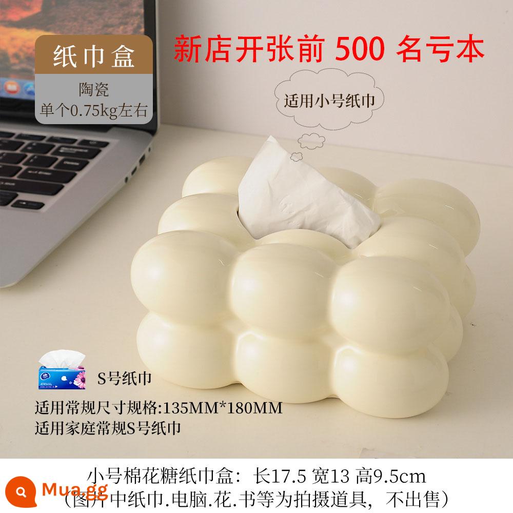 Hộp đựng khăn giấy phong cách kem ins marshmallow phòng khách cao cấp trang trí bàn trà đơn giản nhẹ sang trọng sáng tạo hộp giấy vệ sinh bằng sứ - Hộp đựng khăn giấy gói kẹo bông nhỏ màu trắng kem