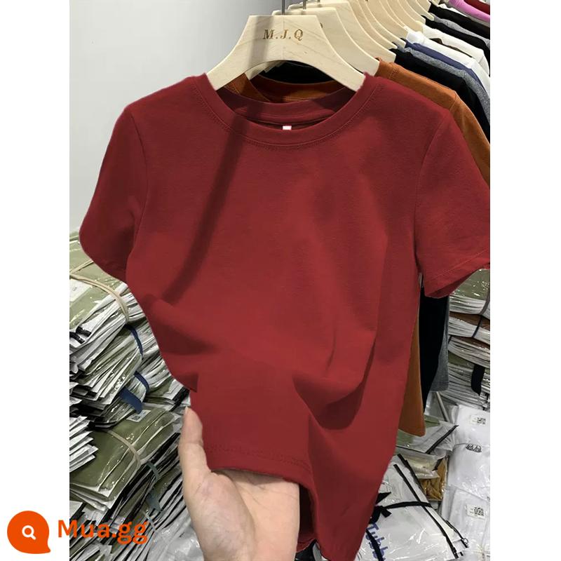 Semir Group cotton vai chải áo thun ngắn tay mùa xuân và mùa hè hàng đầu của phụ nữ Áo thun dày dặn áo sơ mi có đáy bằng cotton nguyên chất - Màu đỏ tươi [kiểu chải]