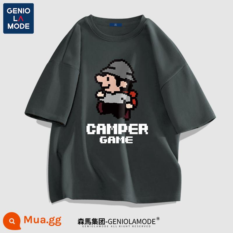 Semir Nhóm GENIOLAMODE mùa hè Mỹ retro tay ngắn nam cỡ lớn thủy triều thương hiệu cotton cặp đôi trang phục Áo Thun R - Màu xám đậm (trò chơi pixel)