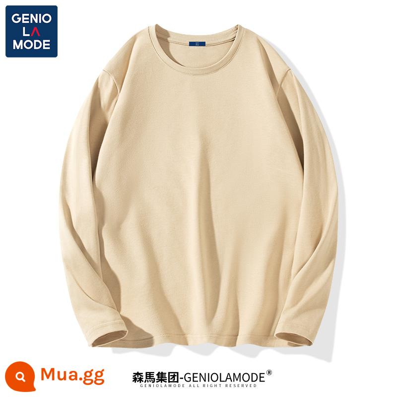 Semir Group GENIOLAMODE Áo thun nam nặng tay mùa hè màu trơn Quần lót cotton rời R - [Cotton nguyên chất dài T] Khaki (màu trơn)