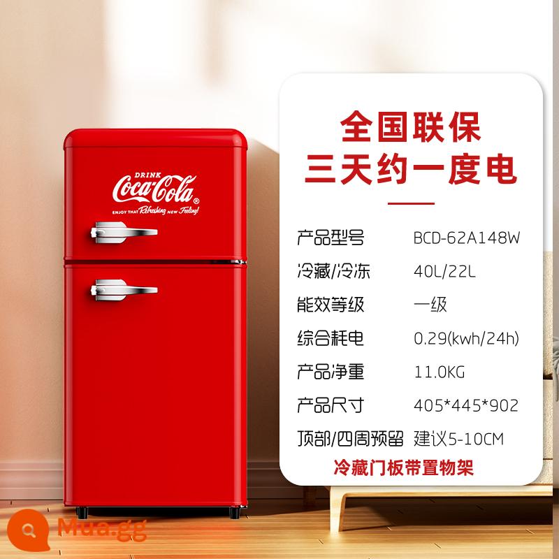 Coca-Cola Retro Tủ Lạnh Nhỏ Gia Đình Nhỏ Mini Tủ Lạnh Nhỏ Cửa Đôi Làm Lạnh Tủ Đông Ký Túc Xá Tắt Tiếng Tiết Kiệm Năng Lượng - Cửa đôi 62L|màu đỏ cổ điển