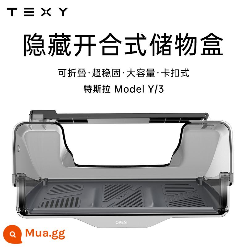 TEXY Tesla hộp lưu trữ màn hình điều khiển trung tâm Model Ya 3 dưới màn hình lưu trữ mô túi phiên bản cập nhật phụ kiện ETC - [Xám] Hộp lưu trữ màn hình ẩn có thể gập lại [Tesla Model 3/Y]