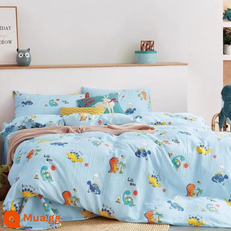 Khăn trải giường cotton nguyên chất một mảnh dày 100 cotton nguyên chất đơn 1,5m ga trải giường đôi ký túc xá ba bộ giường lớn tatami - Phiên bản khủng long A