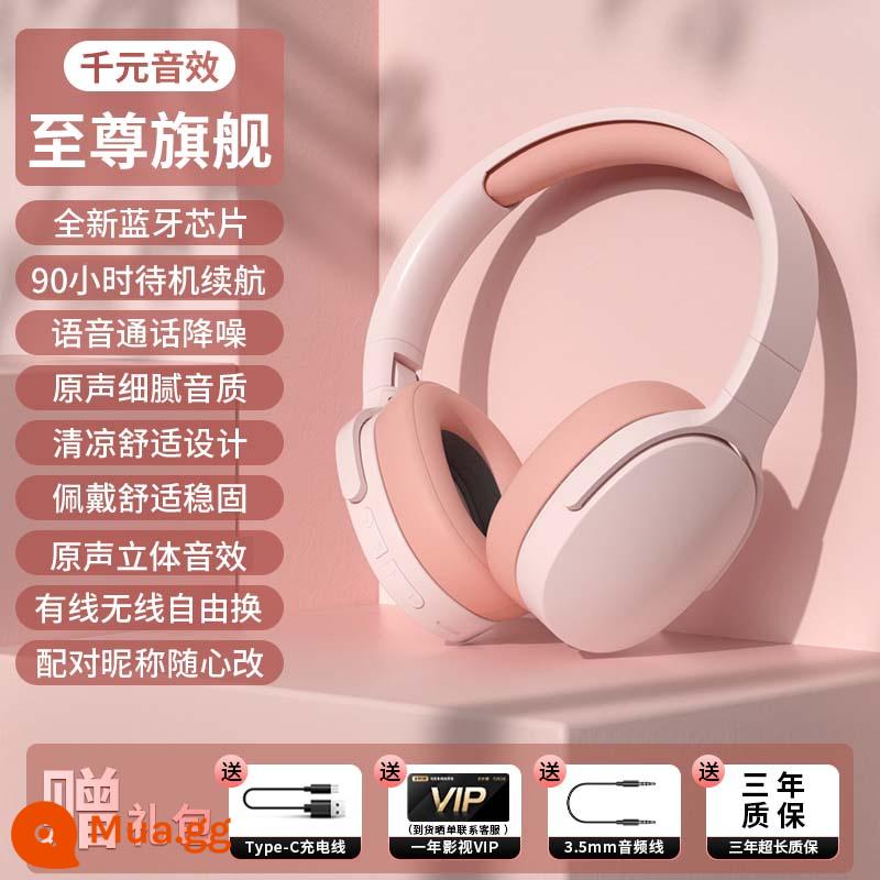 Tai nghe Bluetooth đeo đầu thể thao true wireless kèm tai nghe chống ồn máy tính chơi game thời lượng pin siêu dài chất lượng âm thanh cao - Pink-[Supreme Ultimate Edition] ❤Chất lượng âm thanh nổi nguyên bản❤Thời lượng pin 90 giờ