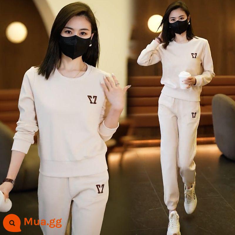 Bộ đồ thể thao có hàm lượng cotton cao thường ngày cỡ lớn dành cho nữ xuân thu 2023 quần thể thao hai mảnh cotton dày mới thời trang - quả mơ