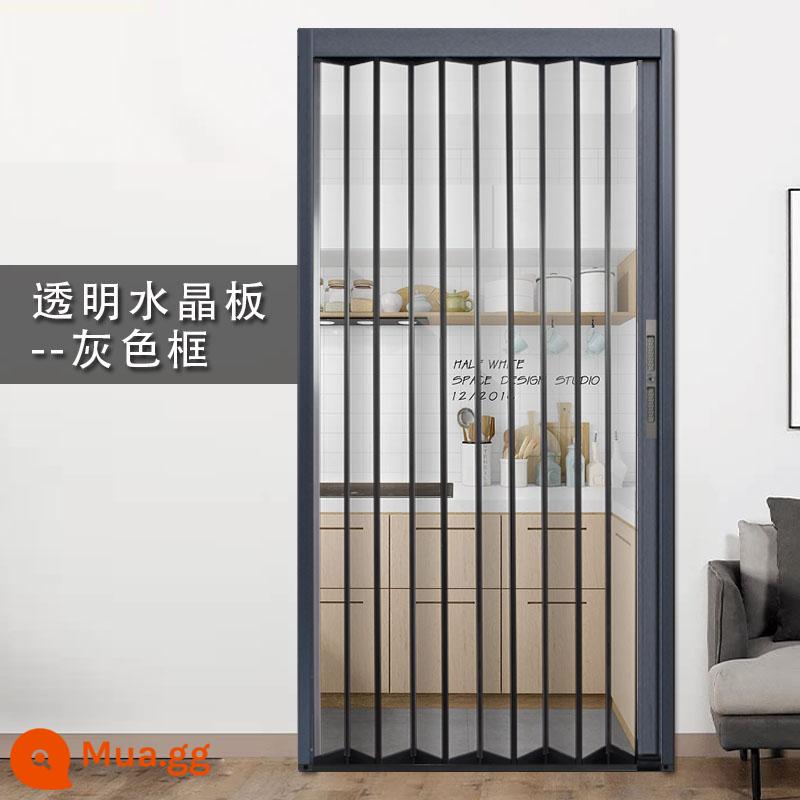 Hợp kim nhôm trong suốt tấm pha lê acrylic cửa trượt vô hình phòng ngủ nhà bếp vách ngăn điều hòa không khí mà không cần đục lỗ - [Tấm pha lê trong suốt/có thể truyền khí/khối dầu] khung màu xám