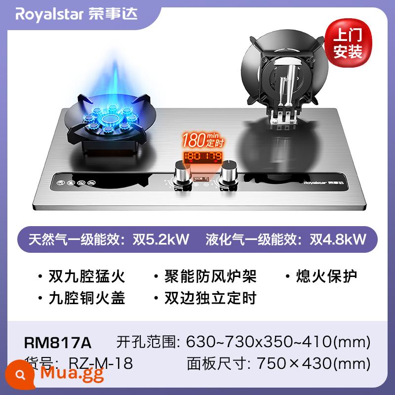 Bếp gas Royalstar bếp gas hộ gia đình nhúng bếp gas để bàn bếp gas hóa lỏng lửa dữ dội tiết kiệm năng lượng cổng đôi bếp gas - Vòng thu năng lượng kép 5,2kW nắp lật với khả năng mở rộng thời gian và làm dày lưỡi thép không gỉ [lắp đặt từ cửa đến cửa]