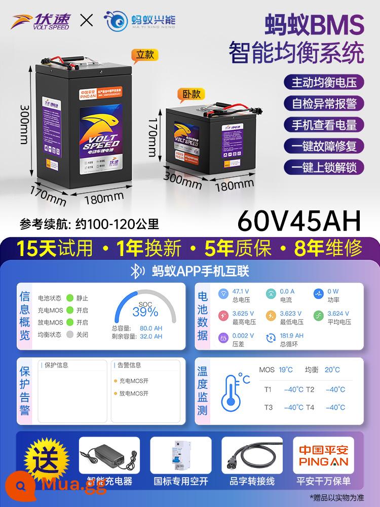 Xe điện 72 volt Ningde pin lithium 60V ba nhân dân tệ công suất lớn 48V giao hàng tùy chỉnh pin ba bánh Yadi đặc biệt - Ant BMS✦60V45Ah đi kèm sạc 5A [100-120km] LG