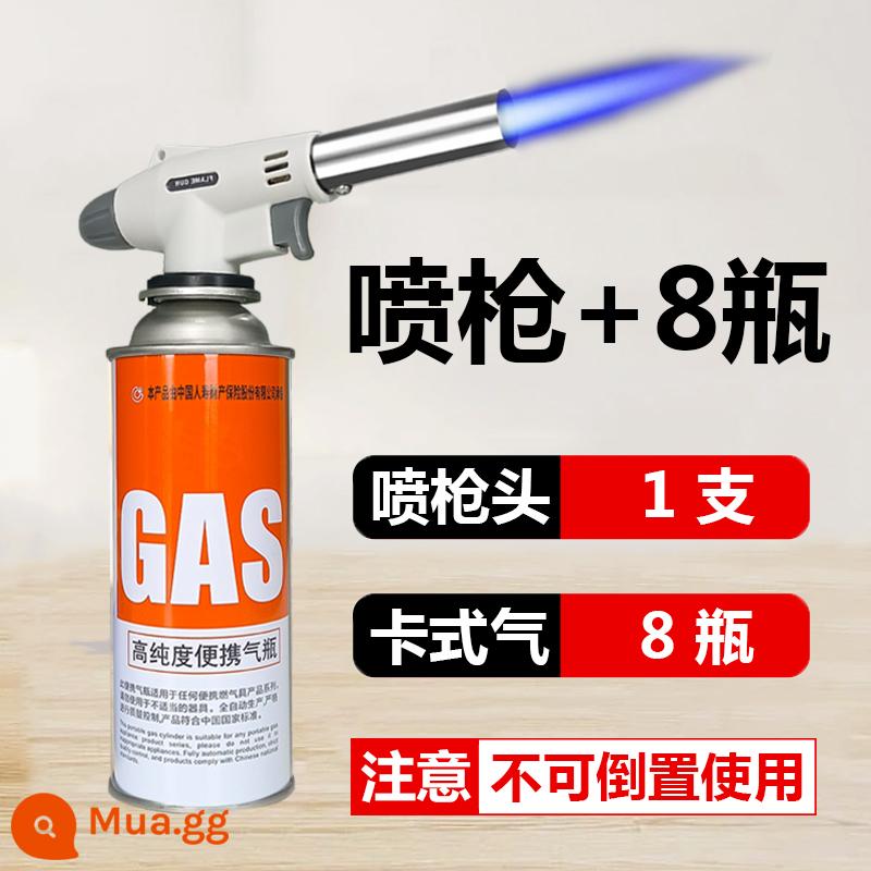 Lò băng cassette bình ga khí hóa lỏng lọ thẻ butan di động xi lanh khí từ ngoài trời khí gas chống cháy nổ - Gói kết hợp: 8 chai (220g) + 1 đầu súng phun