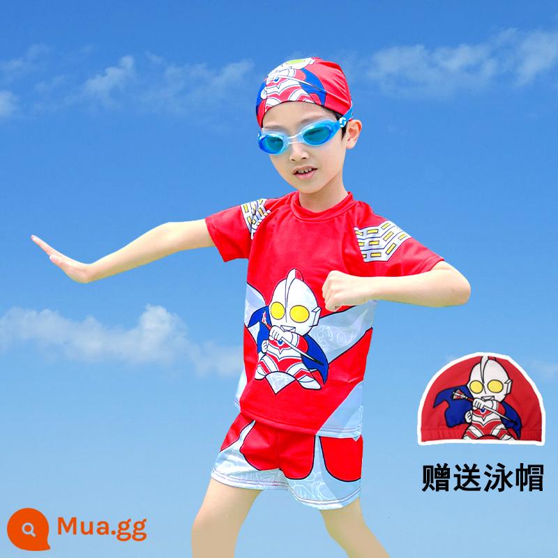 Áo tắm bé trai Áo tắm một mảnh hai mảnh Ultraman cho bé 2023 phong cách mới phong cách nước ngoài bé trai mùa hè - Mũ bơi miễn phí màu đỏ hai mảnh