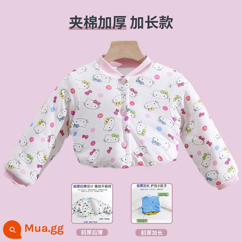 Đệm vai ngủ bằng cotton nguyên chất mùa thu đông cho trẻ em, đốt sống cổ chống lạnh, vai cho bé, áo chống rét cho bé sơ sinh, tay áo dài ấm áp - Phim hoạt hình mèo [bông bên trong và bên ngoài bông, phía sau mỏng và phía trước dày]