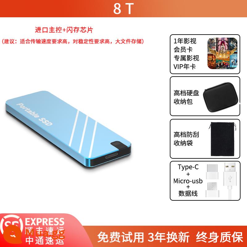 Ổ cứng di động siêu mỏng dung lượng lớn ổ cứng thể rắn đọc và ghi tốc độ cao 4T/2T/1TB điện thoại di động và máy tính bên ngoài có thể được mã hóa - 8T [Xanh lam] [Đọc và ghi tốc độ cao + chip nhập khẩu + điều khiển chính nhập khẩu] [Tốc độ 540]