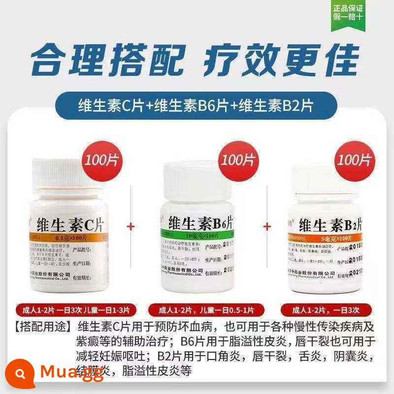 Weifujia Viên Vitamin C Y Tế Viên Vitamin C VC Viên Ngăn Ngừa Bệnh Scurvy OTC Vitamin C Làm Trắng Da Chính Hãng - 0,1g*100 viên x 1 hộp +1 lọ vitamin B2+B6 [mỗi lọ 1 lọ]