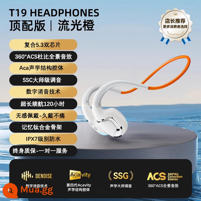 Tai nghe không dây Bluetooth dẫn truyền qua xương chính hãng đích thực bơi lội thể thao chạy bộ chống nước đặc biệt móc tai giảm tiếng ồn - Màu xám với màu cam - phiên bản cao cấp [Thời lượng pin dài 120H - Âm thanh vòm Dolby 3D không bị méo tiếng - Chip Bluetooth 5.3 - đi kèm bộ nhớ 64G]