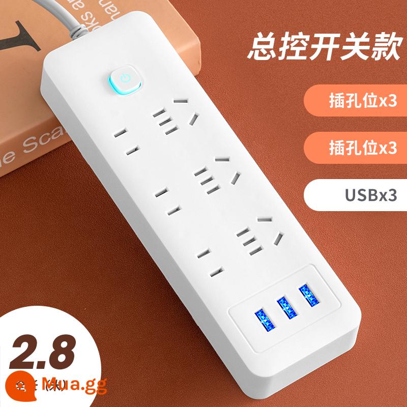 Bảng điều khiển ổ cắm đa năng Miyong hộ gia đình USB dây nối dài nhiều lỗ ký túc xá sinh viên dải cắm có dây - 21 lỗ [6 ổ cắm + 3 USB 2,8 mét]