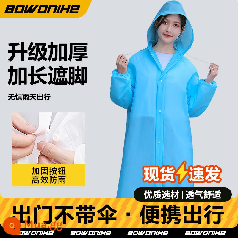 Áo mưa poncho dành cho nam và nữ dành cho người lớn không dùng một lần của Bovonik áo khoác dài thông thường không thấm nước áo mưa đặc biệt dành cho nữ - [Dày] Màu xanh EVA (có thể đeo ba lô)