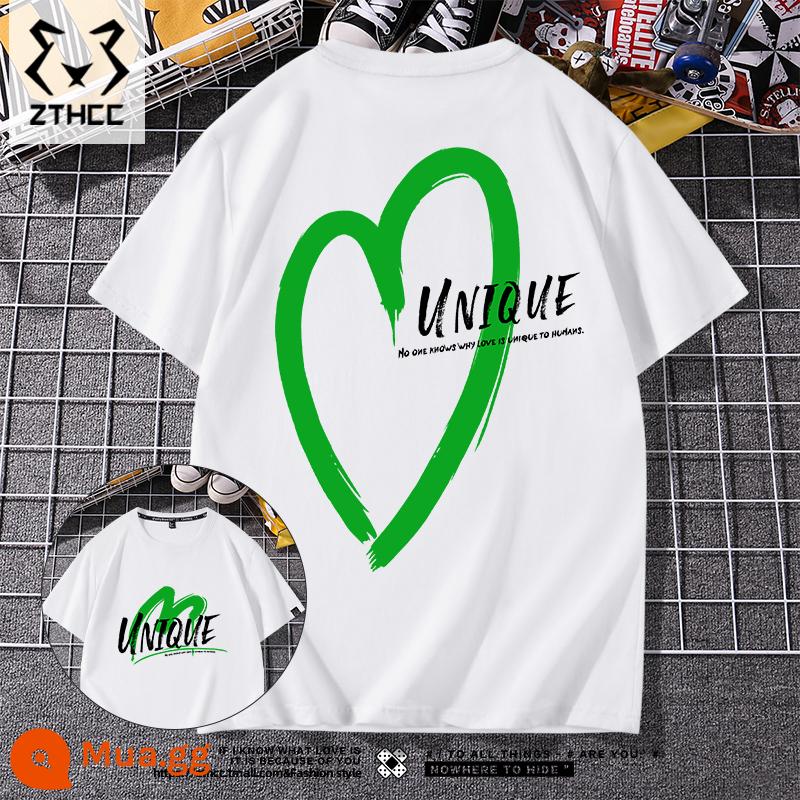 Áo thun nam ngắn tay mùa hè thương hiệu T-shirt cỡ lớn phong cách Mỹ 2023 mới phù hợp với tất cả các trận đấu chàng trai cotton lỏng nửa tay - Trắng xanh yêu đen_ZB