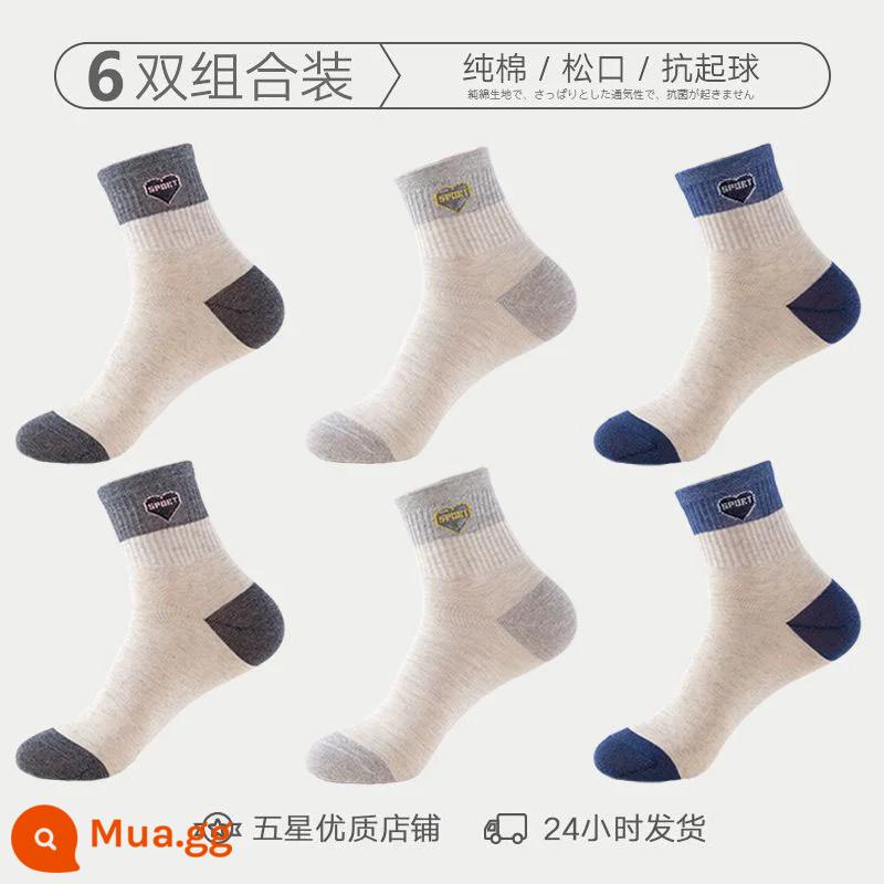 6 đôi tất nữ, tất nữ đến bắp chân, tất cotton trơn màu thu đông khử mùi, tất nữ thể thao phong cách hàn quốc thấm hút mồ hôi - 2 xám đậm + 2 xám nhạt 2 + 2 xanh