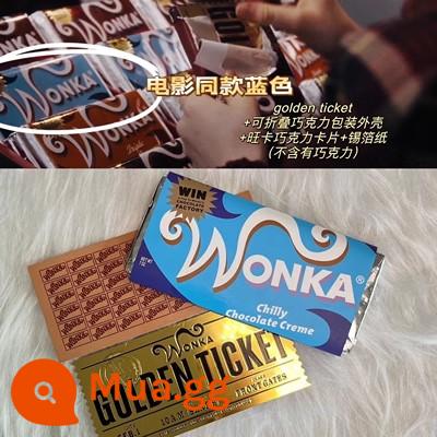 Willy Wonka Chocolate 1:1 Vé vàng Charlie and the Chocolate Factory Phim cùng phong cách Quà tặng sinh nhật - Bộ màu xanh lam [phiếu giảm giá+bao bì+sô cô la+khung ảnh acrylic tùy chỉnh➕poster]