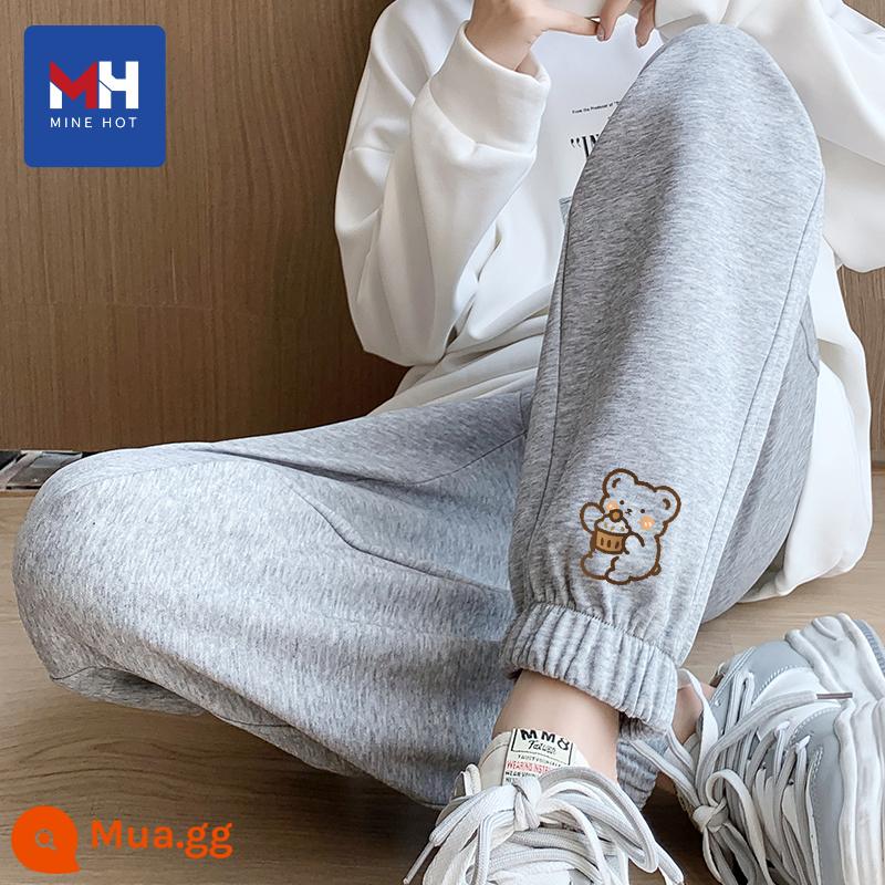 Quần nhung Tangshi MH dành cho nữ xuân thu đông 2024 mới phong cách hot Quần legging trắng nhạt thể thao giản dị quần cotton dày X - [Phong cách xuân thu] Heather Grey (chỉ số dưới bên trái phía trước quần tráng miệng)