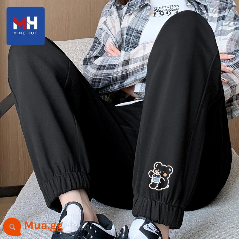 Quần nhung Tangshi MH dành cho nữ xuân thu đông 2024 mới phong cách hot Quần legging trắng nhạt thể thao giản dị quần cotton dày X - [Phong cách xuân thu] Đen (chỉ số phía trước bên trái của quần gấu bánh)