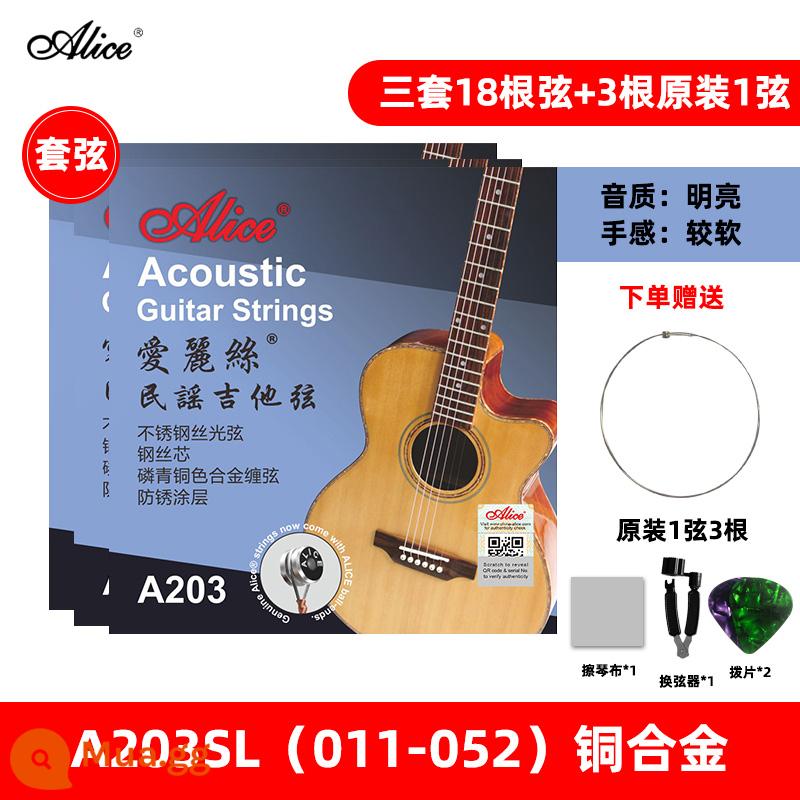 Alice Alice dân gian dây đàn guitar acoustic đồng lân quang aw436 một bộ phụ kiện hoàn chỉnh phủ chống gỉ 1 xuan dây - A203SL[011-052] Ba bộ + 3 dây 1 dây cùng kiểu