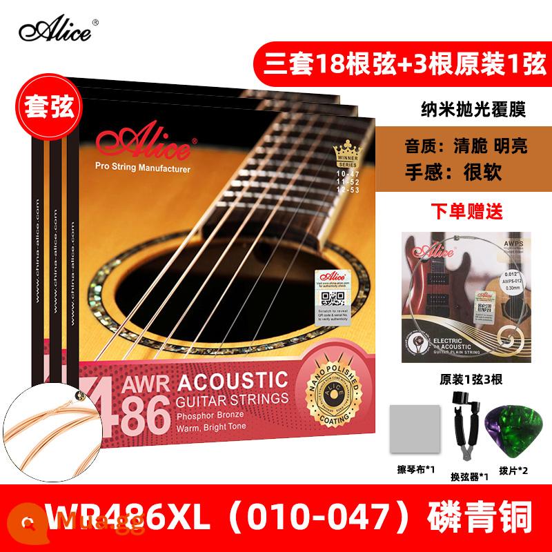 Alice Alice dân gian dây đàn guitar acoustic đồng lân quang aw436 một bộ phụ kiện hoàn chỉnh phủ chống gỉ 1 xuan dây - Lớp phủ AWR486XL [010-047] 3 bộ + 3 1 dây